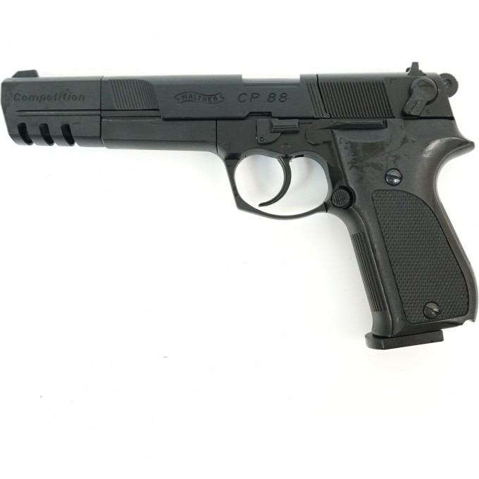 Пистолет пневматический UMAREX WALTHER CP 88 COMPETITION удлиненный ствол, черный с чёрными пластиковыми накладками 416.00.42
